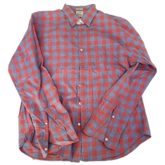 J Crew Men's Slim-fit Bowery wrinkle-free stretch cotton Shirt / Large / Gingham - Picture 1 of 3